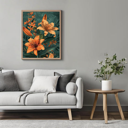 Posterizer 1 pcs-lush orange-coral flowers with nature background-Floral & Botanical Art-Abstract & Modern Art-Decor for Home & Office- UNFRAMED W...