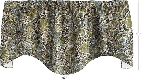 Window Treatments Valance Curtains Kitchen, Living Room Brown, Blue Paisley Swag Short Curtain Rod Pocket Lined 53 Inches x 18 Inches, Made in USA...