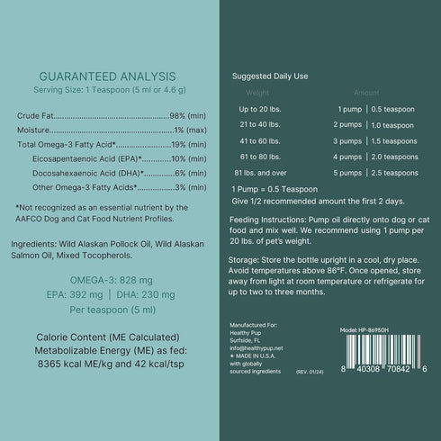 Wild Alaskan Salmon Oil for Dogs with Pollock Oil - 8 oz of Pollock and Salmon Oil, Omega 3 Fish Oil, EPA, and DHA - Dogs Skin and Coat Supplement...