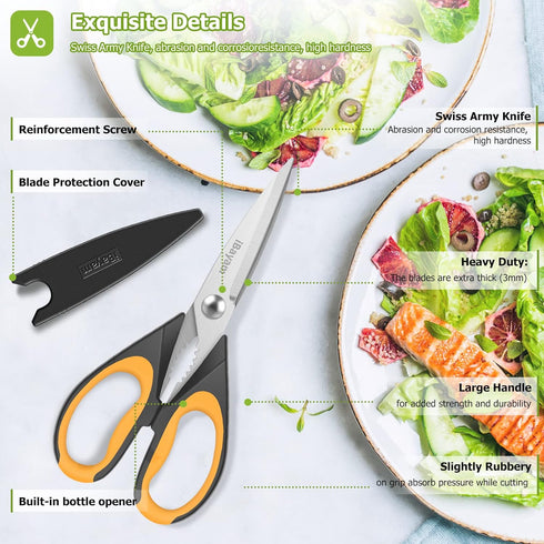 Kitchen Scissors, iBayam 2-Pack Kitchen Shears, 9 Inch Heavy Duty Dishwasher Safe Food Scissors, Multipurpose Stainless Steel Sharp Cooking Scisso...