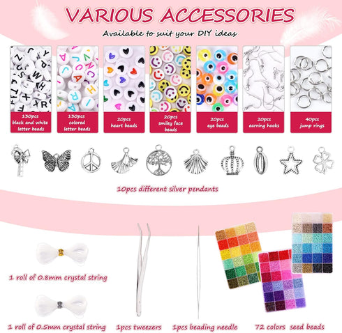 QUEFE 14400pcs 72 Colors, 3mm Glass Seed Beads for Bracelet Making Kit, Small Beads for Jewelry Making with Letter Beads for Crafts Gifts...