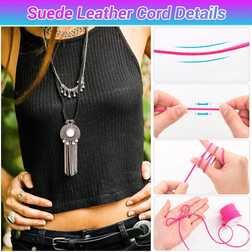 Cridoz Faux Suede Leather Cord, 25 Rolls Flat for Jewelry Making, Leather Strips & Laces for Dream Catcher Supplies DIY Crafts, Thread Velvet Stri...