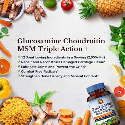 VITALITOWN Glucosamine Chondroitin MSM | Collagen, Boswellia, Turmeric, Hyaluronic Acid, Bromelain | Triple Action+ Joint Formula | 12 Joint-Lovin...