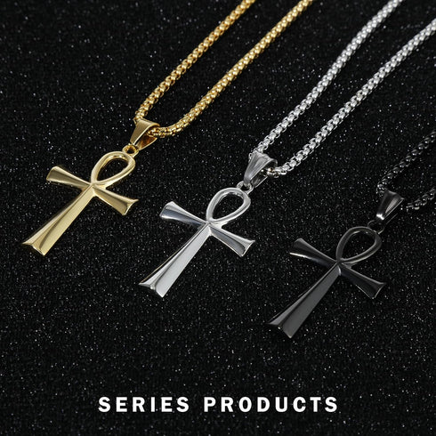 Cross Pendant for Car Rear View Mirror Decor Hanging Ornament Stainless Steel Coptic Ankh Cross Necklace Amulet Crucifix Jewelry Adult Men Christi...