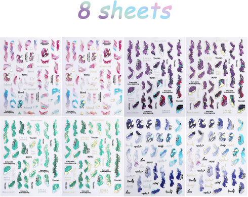 VOTACOS Marble Nail Stickers for Nail Art Nail Decals 3D Self-Adhesive Nail Supplies for Women Nail DIY Design Purple Gold Stripe Line Nail Decora...