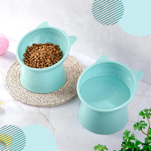 Zhehao 2 Pieces Plastic Raised Bowl Tilted 15 Degrees Elevated Cat Food and Water Bowls Set Anti Vomit Dog Kitten Food Dishes Pet for Cats and Sma...