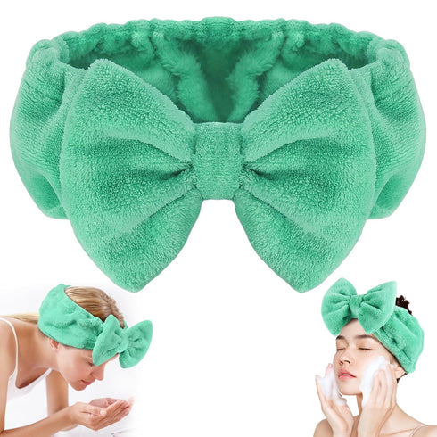 Shintop Face Wash Headband, Soft Makeup Headband with Cute Bow Elastic Spa Headband for Skincare Facial Mask Showers (Pea Green)...