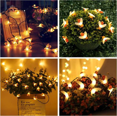 Solar Bee String Lights 30 LED 8 Modes Cute Bee Lights Waterproof Outdoor Lights Starry Fairy Lights Wedding Home Garden Patio Party Christmas Tre...
