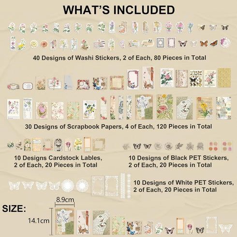 JOYCHOIC Vintage Journaling Kit for Beginners, 301 Pcs Scrapbooking Material Junk Journal Supplies, Scrapbook Paper Aesthetic Stickers Ephemera, A...
