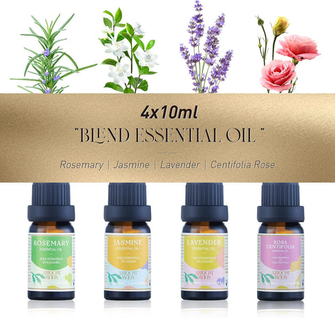 Natural Essential Oil Blend Set, 4 Pack, Essential Oil Blends for Massage, Suitable for Aromatherapy, Massage, Gifts, Hair Care (Jasmine&Rosemary&...