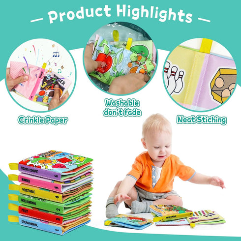 OKOOKO Soft Baby Books 6PCS Soft Cloth Books Bath Books Crinkle Washable Non-Toxic Early Education Preschool Learning Toy for Newborns Babies Infa...