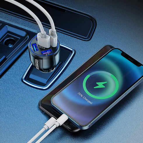 USB Charger for Car, QC 3.0 Fast Car Charger Adapter with 5 Ports, Compatible with iPhone 13/Pro/Pro Max, 12, 11, iPad, Camera, Samsung, Cigarette...