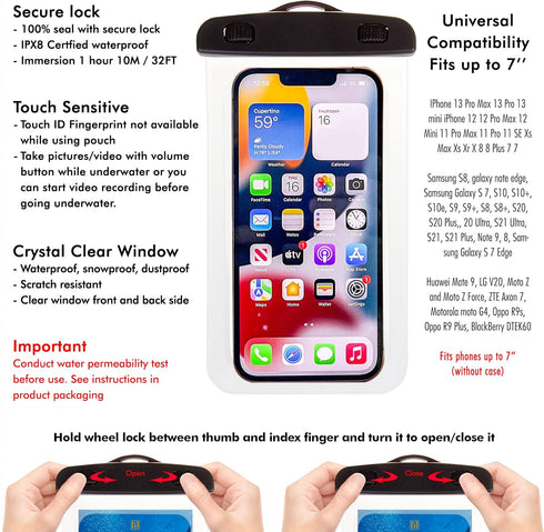 2PK Waterproof Phone Pouch Phone Dry Bag Case for iPhone 13 12 11 Pro Max XS Max Samsung Galaxy s10 Google Up to 7.0". Cruise Adjustable Lanyard &...