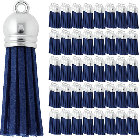 Mandala Crafts 100 Pcs Navy Blue Faux Suede Tassels Bulk Keychain Making Supplies - Small Leather Tassels for Charms, Jewelry Making, and DIY Craf...