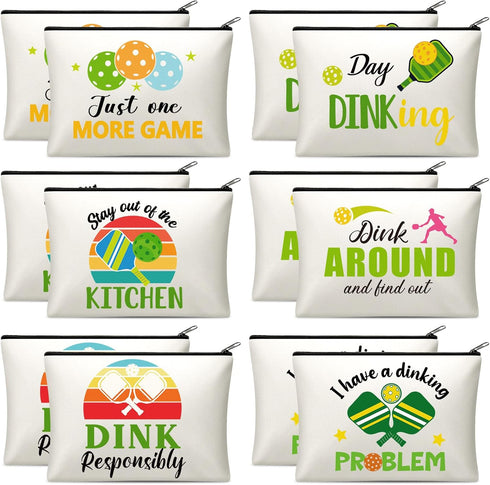 12 Pieces Dink Ball Makeup Bags Ball Sports Cosmetic Bag Funny Travel Organizer Zipper Pouch Dink Ball Lovers Gifts Christmas Gifts for Women Girl...