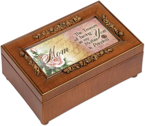 Cottage Garden Priceless Mother Woodgrain Embossed Petite Rose Music Box Plays Wind Beneath My Wings...