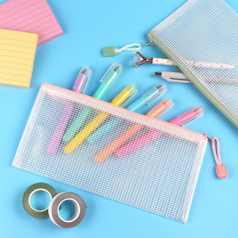 Tamaki 6 Pack Mesh Pencil Pouch Waterproof Bags Plastic Zipper Pouch A6 Size for Classroom Organization School Office Supplies (Macaroon, A6)...