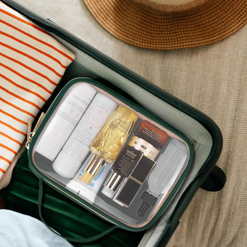 Wedama TSA Approved Toiletry Bag, 3 Pack Clear Makeup Bags with Handles, Quart Size Clear Toiletry Bags, PVC Cosmetic Bags for Women and Men, Carr...