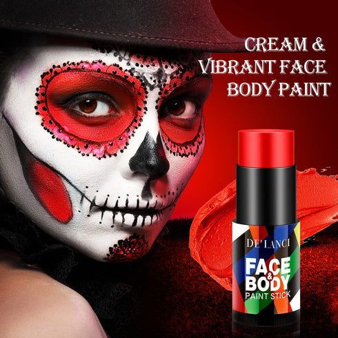 Red Face Body Paint Stick for Clown Zombie Halloween Makeup, DE’LANCI Cream Blendable Face Painting Sticks, SFX Special Effects Joker Santa Claus ...