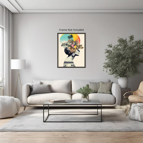 Posterizer 1 pcs-beaches and sunset-vintage woman collage-Abstract & Modern Art-Retro Art-Gift for Nature, Surfers and Beach Lovers- UNFRAMED Wall...