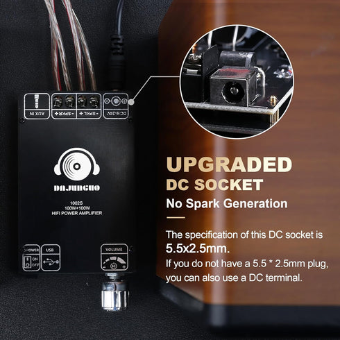 DAJUNGUO 1002S 2.0 Bluetooth Amplifier Board with Dual TPA3116D2 Chips, 100W+100W Power Output, Wide Voltage Range of 9-24V DC, Bluetooth/USB/3.5m...