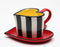 62369 Fine Ceramic Black and White Striped Heart Shape Cup and Saucer, 5-1/4"...