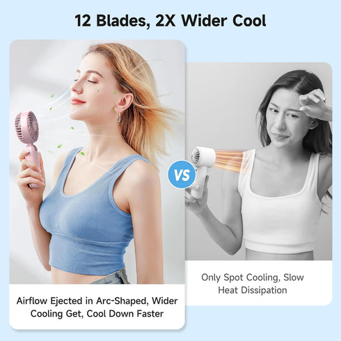 AMACOOL Portable Handheld Fan with Dual Motor, 12 Blades, Powerful 4 Speeds Hand Fan, Foldable, Battery Operated 3 IN 1 Personal Cooling Fan for H...
