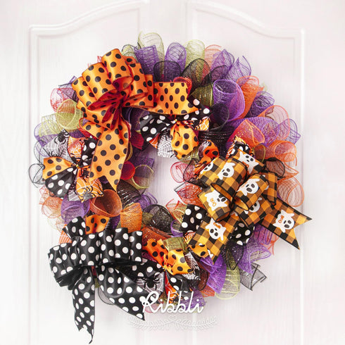 Ribbli Halloween Ribbon Wired,6 Rolls Orange and Black Halloween Ribbon 2.5 Inch Total 90 Feets(30 Yards), Ghost/Spider/Polka Dot/Black Velvet Rib...