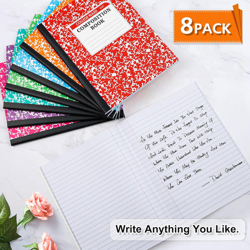 feela Composition Notebook, 8 Pack 8 Pastel Colors College Ruled Composition Books Bulk, Marble Cover Notepad Lined Cute Journal Notebooks for Sch...