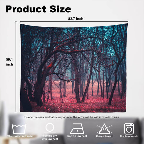 Shrahala Red Nature Stranger Wall Tapestry, Green Forest Moonlight Mystic Magic Landscape Wall Hanging Large Tapestry Decoration Polyester Fiber W...