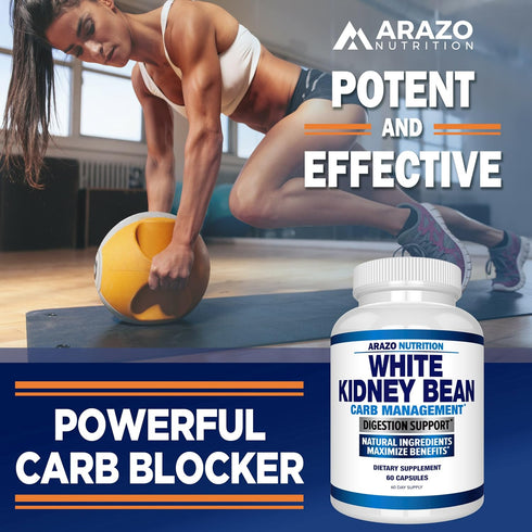 Arazo Nutrition White Kidney Bean Extract - 100% Pure Carb Blocker and Fat Absorber for Weight Support - Intercept Carbs...