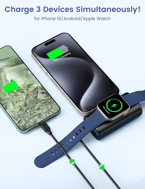 RORRY Mini Portable Charger for iPhone 15, Built-in Foldable USB-C Connector Power Bank, 5000mAh 15W Fast Charging Small Battery Pack for iPhone 1...