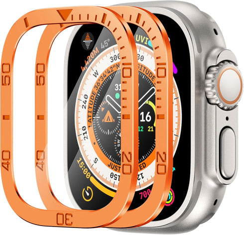 2 Pack Tempered Glass Screen Protector with Titanium Alloy Frame Compatible with Apple Watch Ultra 2 / Ultra Screen Protector 49mm, Waterproof Bez...