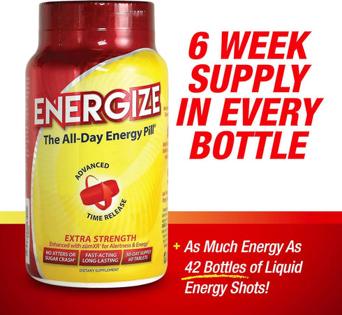 Energize Extra Strength Caffeine Pills, Fast Acting Long-Lasting Energy Pill with Extended Time Release Caffeine, Improved Clarity & Energy Suppor...