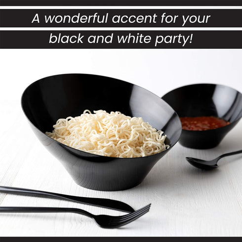 Plasticpro Disposable Angled Plastic Bowls Round Serving Bowls, Party Snack or Salad Bowl, Heavy Duty, Elegant Black, Pack of 4…...