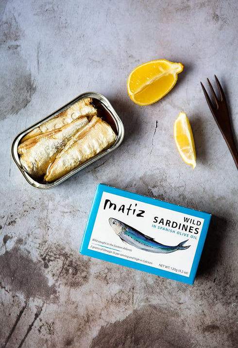 Matiz Sardines in Olive Oil, 4.2 Ounce Can, Spanish Gourmet Wild Caught Natural Fish for Tapas, Snacks, or Meals, Protein Rich, Sealed Freshness...