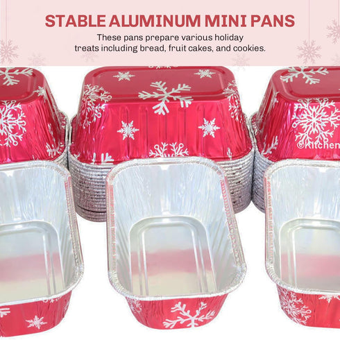 KitchenDance Disposable Aluminum Holiday 1 Lb Mini Loaf Pan with Clear Snap on Lid - 15 Ounces Aluminum Foil Pan for Baking, 9302X, (Red & Silver,...