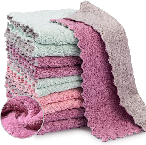 20 Packs Kitchen Cloth Dish Towels, Nonstick Oil Fast Drying Washcloths, Premium Dish Cloths for Kitchen, Car, Bathroom Cleaning, Reusable Highly ...