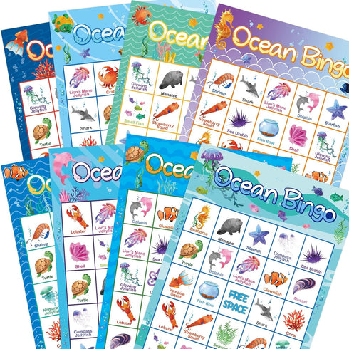 Ocean Bingo Game 24 Players for Kids Under Sea Party Game Supplies...