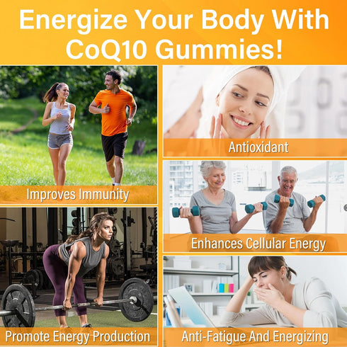 CoQ10 Gummies 250mg, Plus Omega-3, Vitamin B3 & Zinc, Magnesium, High Absorption Coenzyme Q10 Supplements for Boost Cellular Energy, Potent Antiox...