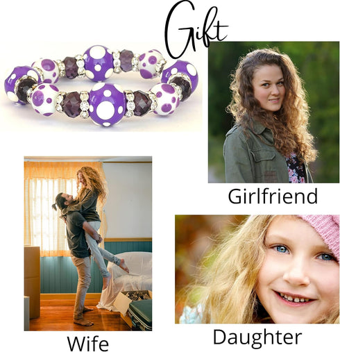 Linpeng Purple Glass Beads Polka Dots Bracelet, One Size...