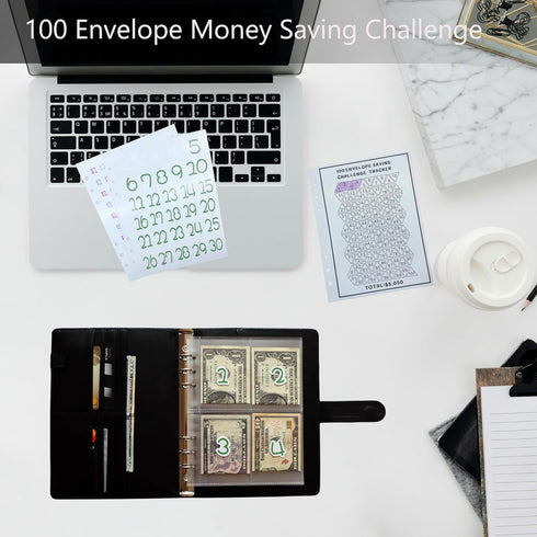 100 Envelopes Challenge Binder Kit A5 Size Money Saving Budget Binder with Numbers 100 Day Cash Envelopes Savings Challenges Book Planning to Save...