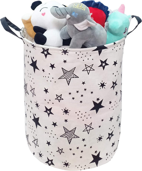 KUNRO Large Sized Round Storage Basket Waterproof Coating Organizer Bin Laundry Hamper for Nursery Clothes Toys (Black Star)...