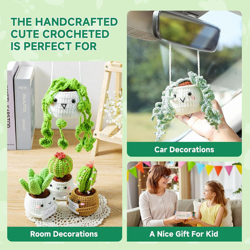 Imcrasy Crochet Kit | Crochet Kit for Beginners | Beginner Crochet Kit with Step by Step Video Lessons | 6 PC Potted Plants and Succulent Family C...