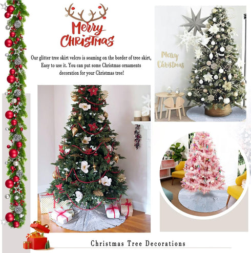 Christmas Tree Skirt Silver 48 Inch Round Tree Skirt Sequin Christmas Tree Skirt for Christmas Decoration...