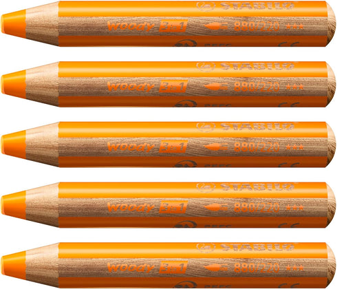 STABILO Woody 3 in 1 Multi Talent Pencil Crayon - Yellowish Orange (Pack of 5)...