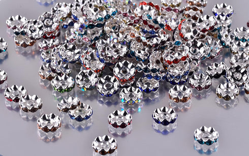 Rhinestone Beads for Pens Making,100pcs 12mm Bulk Beadable Spacer Beads for Pens,Fancy Glitter Wave Diamond Crystal Beads for Bracelet Jewelry Mak...