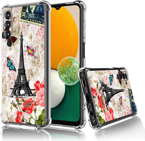 Galaxy A15 5G Case,Paris Tower Butterfly Drop Protection Shockproof Case TPU Full Body Protective Scratch-Resistant Cover for Samsung Galaxy A15 5...