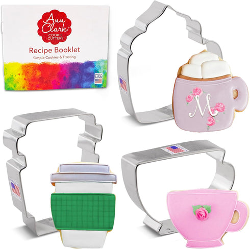 Coffee/Tea Cup Cookie Cutters 3-Pc Set Made in the USA by Ann Clark, Coffee Mug, Latte Cup, Teacup...