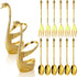 14 Pack Swan Base Holder with Coffee Spoon Forks, Gold Creative Dessert Flatware Set, Decorative Party Golden Serving Teaspoons for Stirring, Mixi...